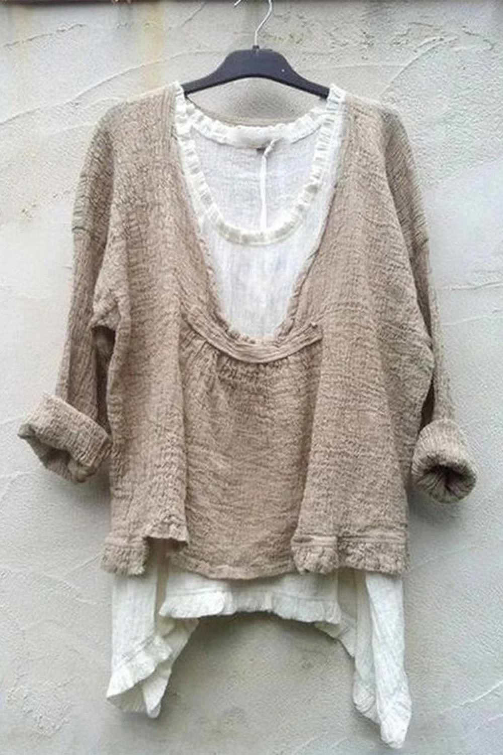 Women's Blouse β Relaxed Fit β Layered Look β Long Sleeve β Breathable Natural Fabric