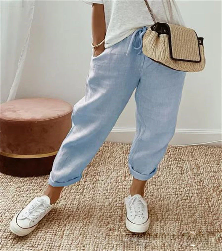 Women's Pants – Relaxed Fit – Natural Fabrics – Drawstring Waist – Abstract Print - Image 5