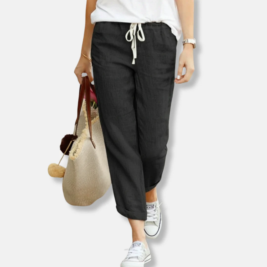 Women's Pants – Relaxed Fit – Natural Fabrics – Adjustable Drawstring Waist – Full Length - Image 2