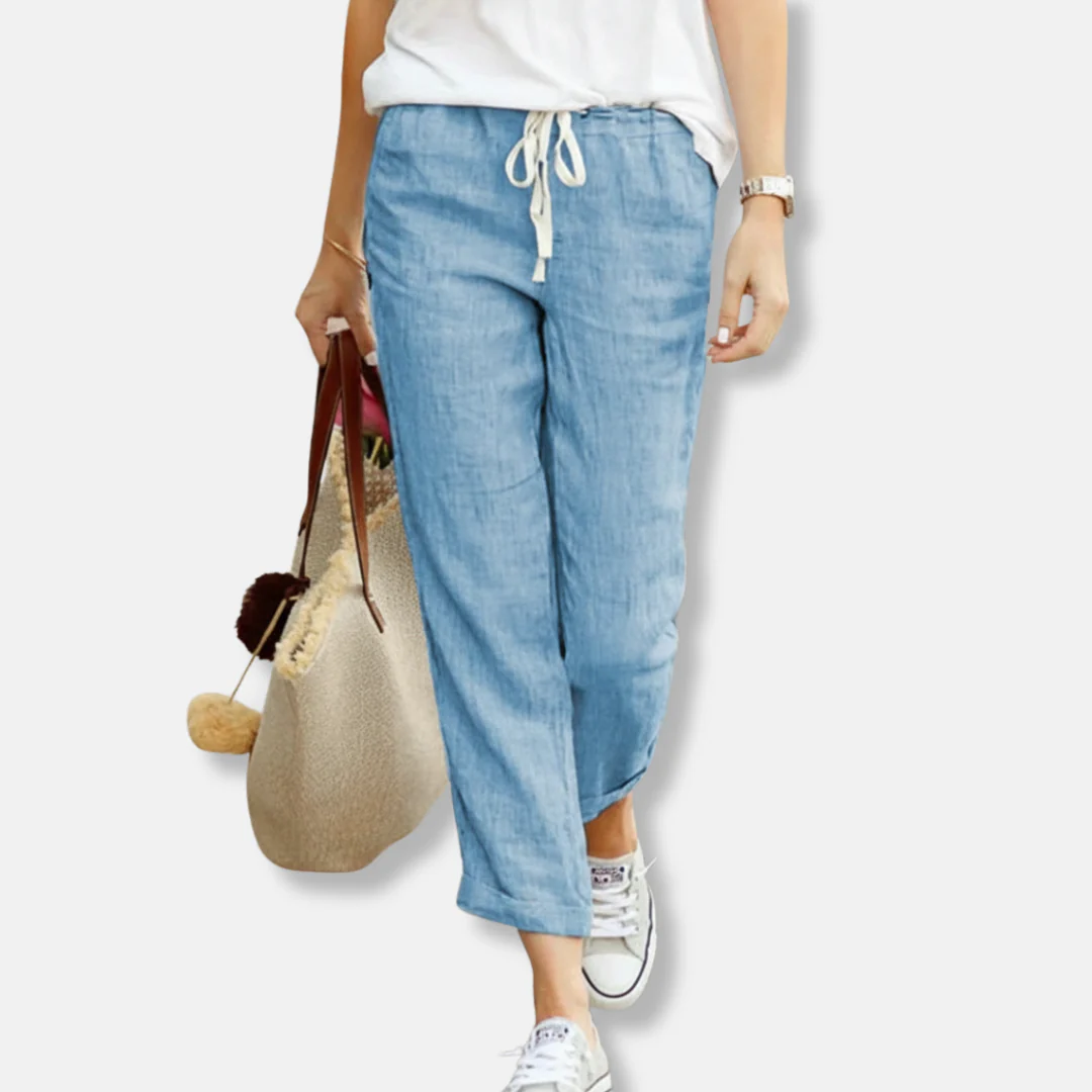 Women's Pants – Relaxed Fit – Natural Fabrics – Adjustable Drawstring Waist – Full Length - Image 3