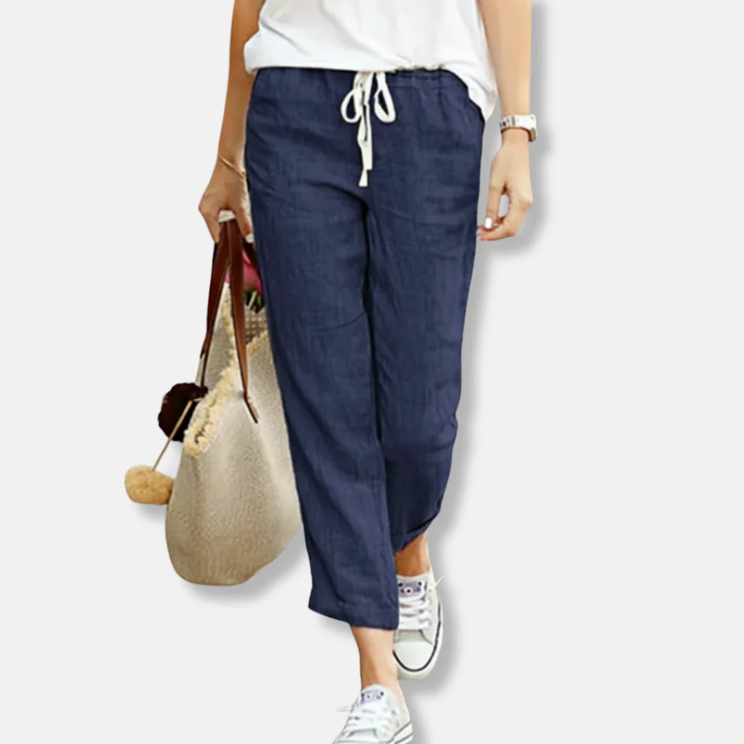 Women's Pants – Relaxed Fit – Natural Fabrics – Adjustable Drawstring Waist – Full Length - Image 4