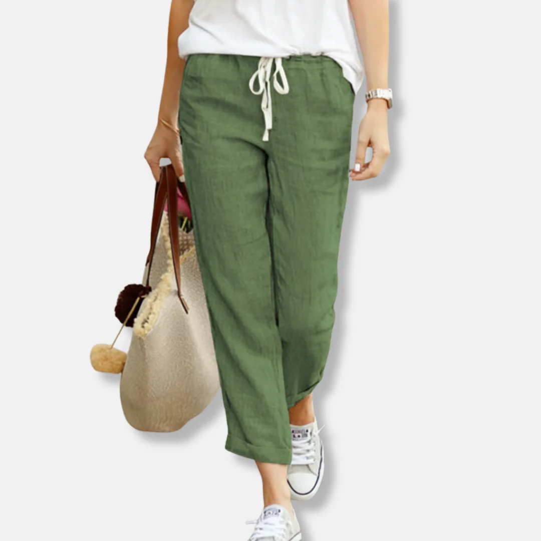 Women's Pants – Relaxed Fit – Natural Fabrics – Adjustable Drawstring Waist – Full Length - Image 5