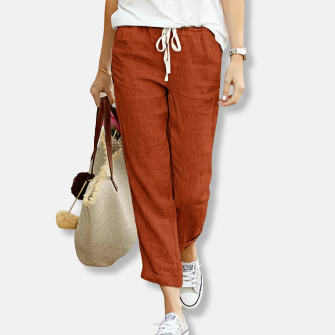 Women's Pants – Relaxed Fit – Natural Fabrics – Adjustable Drawstring Waist – Full Length - Image 6