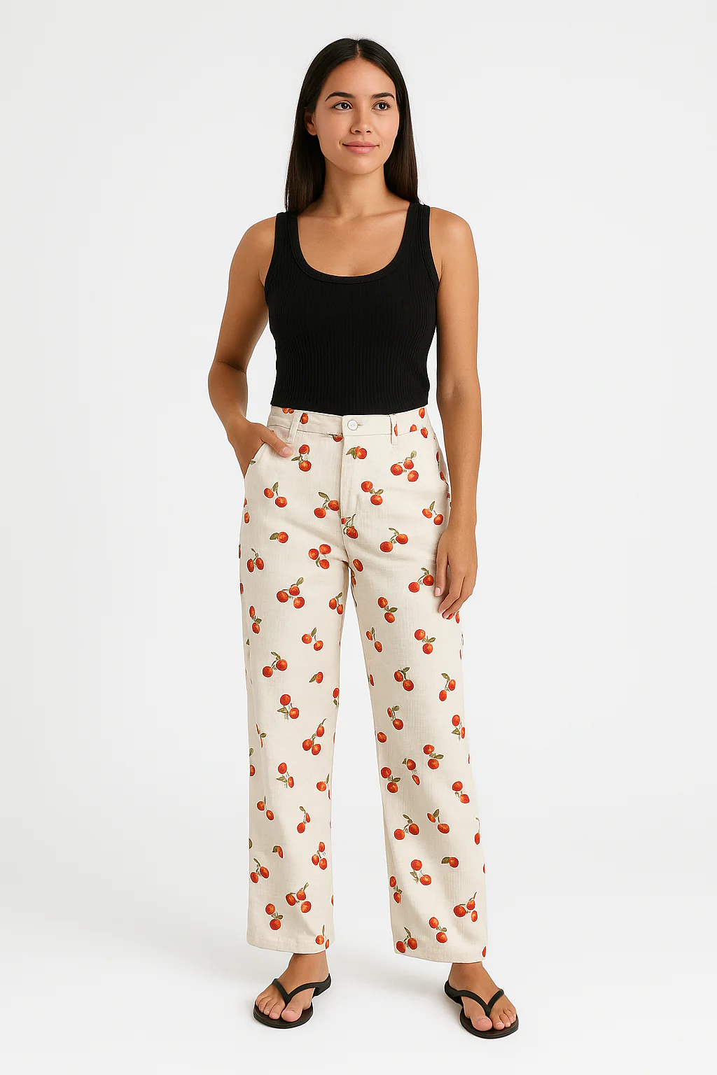 Women's Trousers – Relaxed Fit – Straight Legs – Breathable Fabric – Statement Print - Image 2