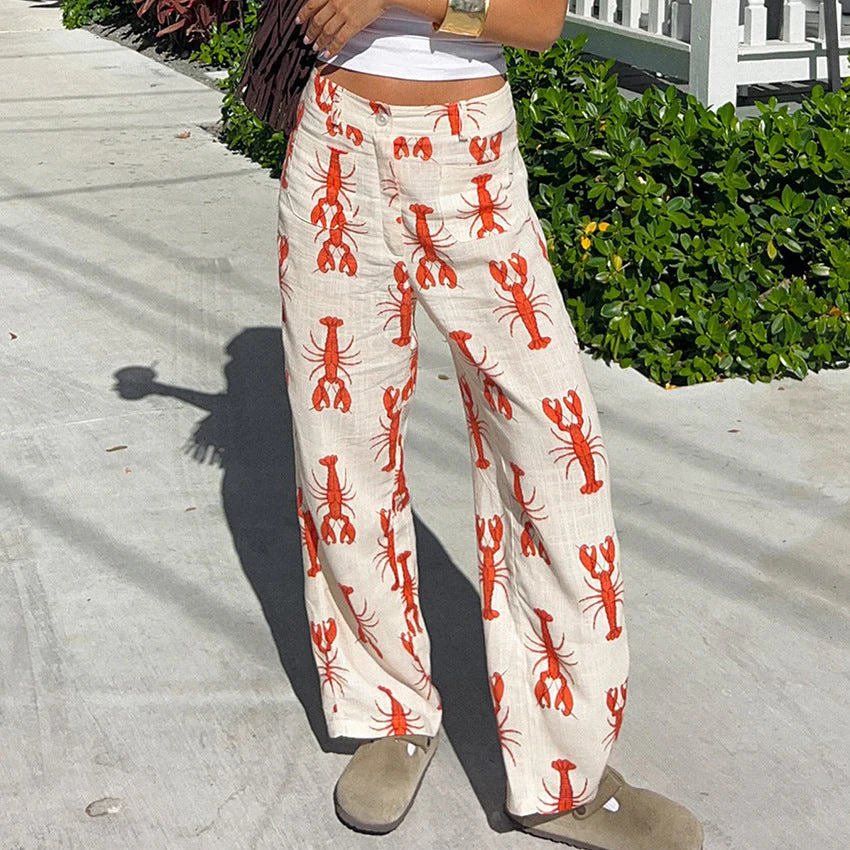 Women's Trousers – Relaxed Fit – Straight Legs – Breathable Fabric – Statement Print - Image 3