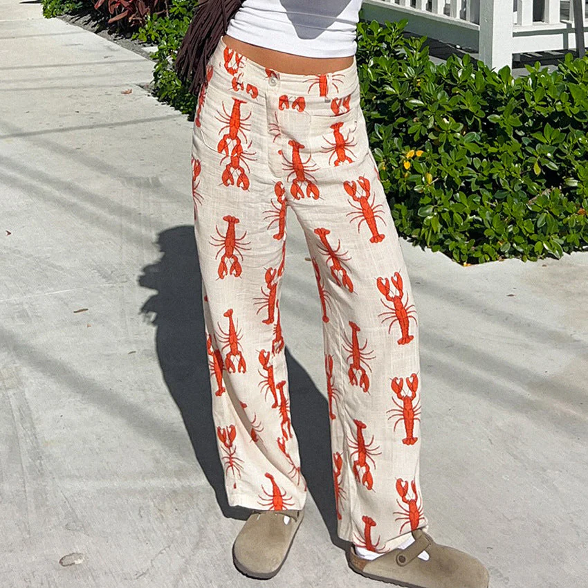 Women's Trousers – Relaxed Fit – Straight Legs – Breathable Fabric – Statement Print - Image 6