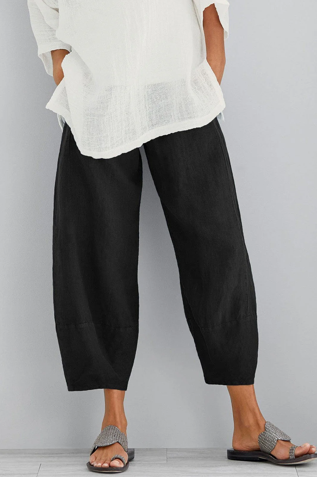 Women's Trousers – Wide Legs – Loose Fit – Naturally Breathable – Full Length – With Pockets - Image 2