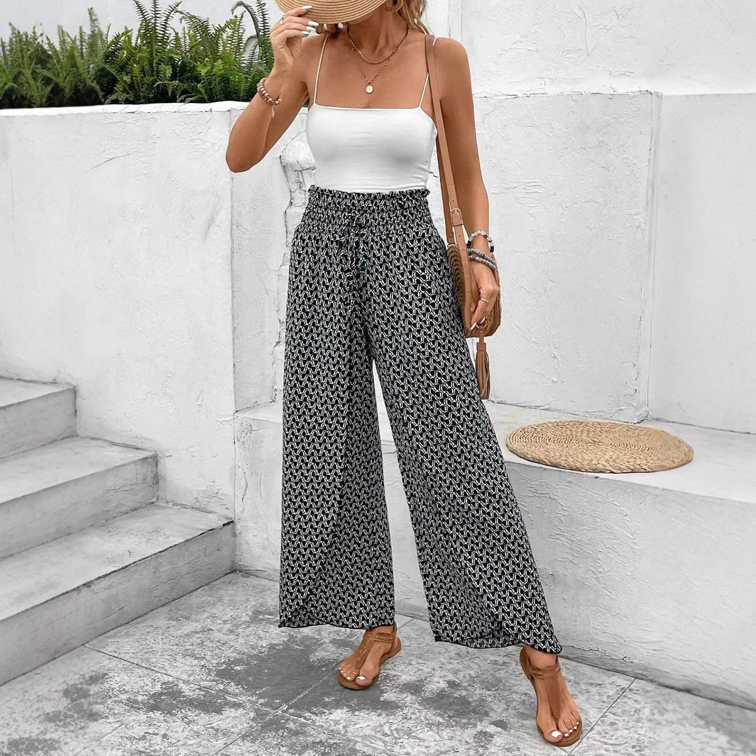 Women's Trousers – Wide Legs – Relaxed Fit – Floral Print – Side Slits – Breathable Fabric - Image 2