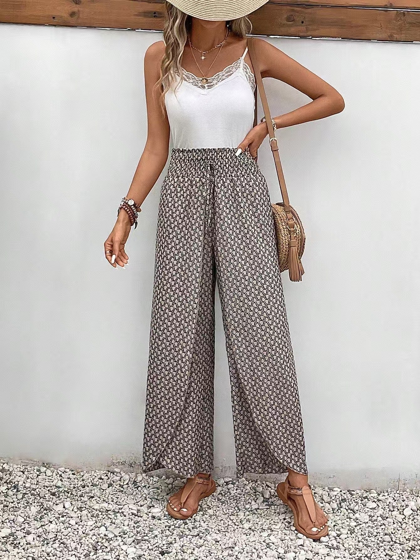 Women's Trousers – Wide Legs – Relaxed Fit – Floral Print – Side Slits – Breathable Fabric - Image 4