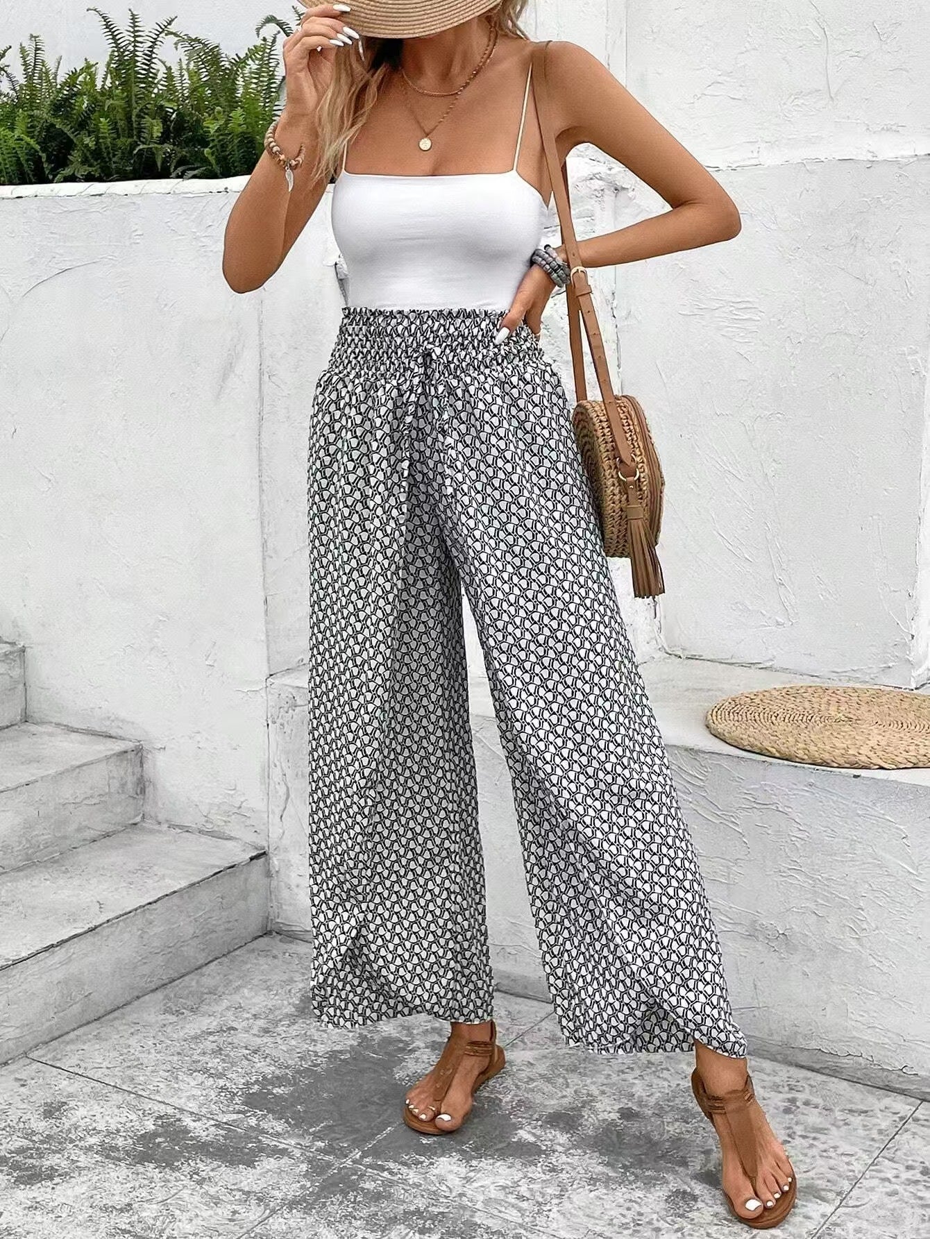 Women's Trousers – Wide Legs – Relaxed Fit – Floral Print – Side Slits – Breathable Fabric - Image 5
