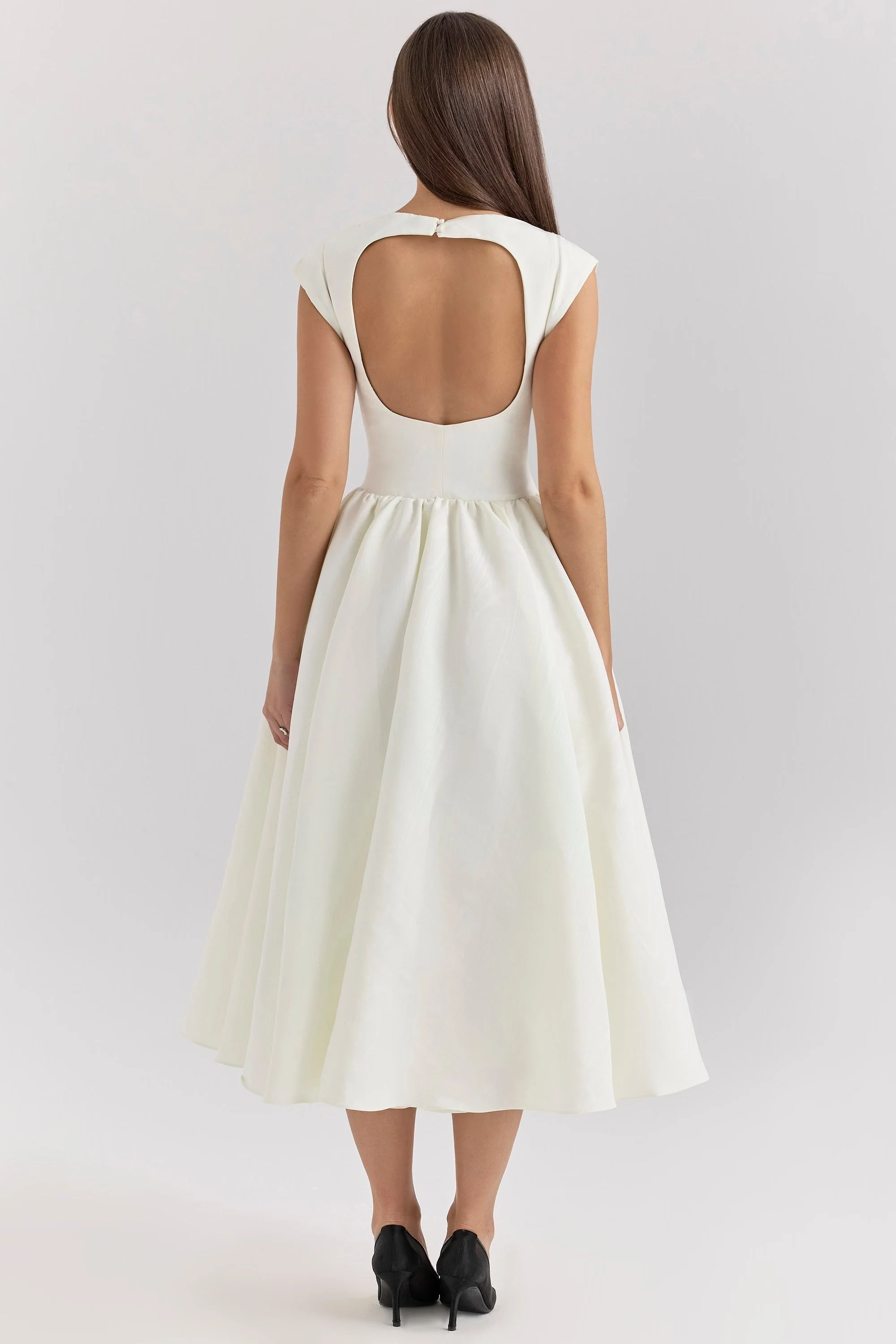 Women's dress – Elegant A-line – Midi length – High neck – Sleeveless – Luxury fabric - Image 4