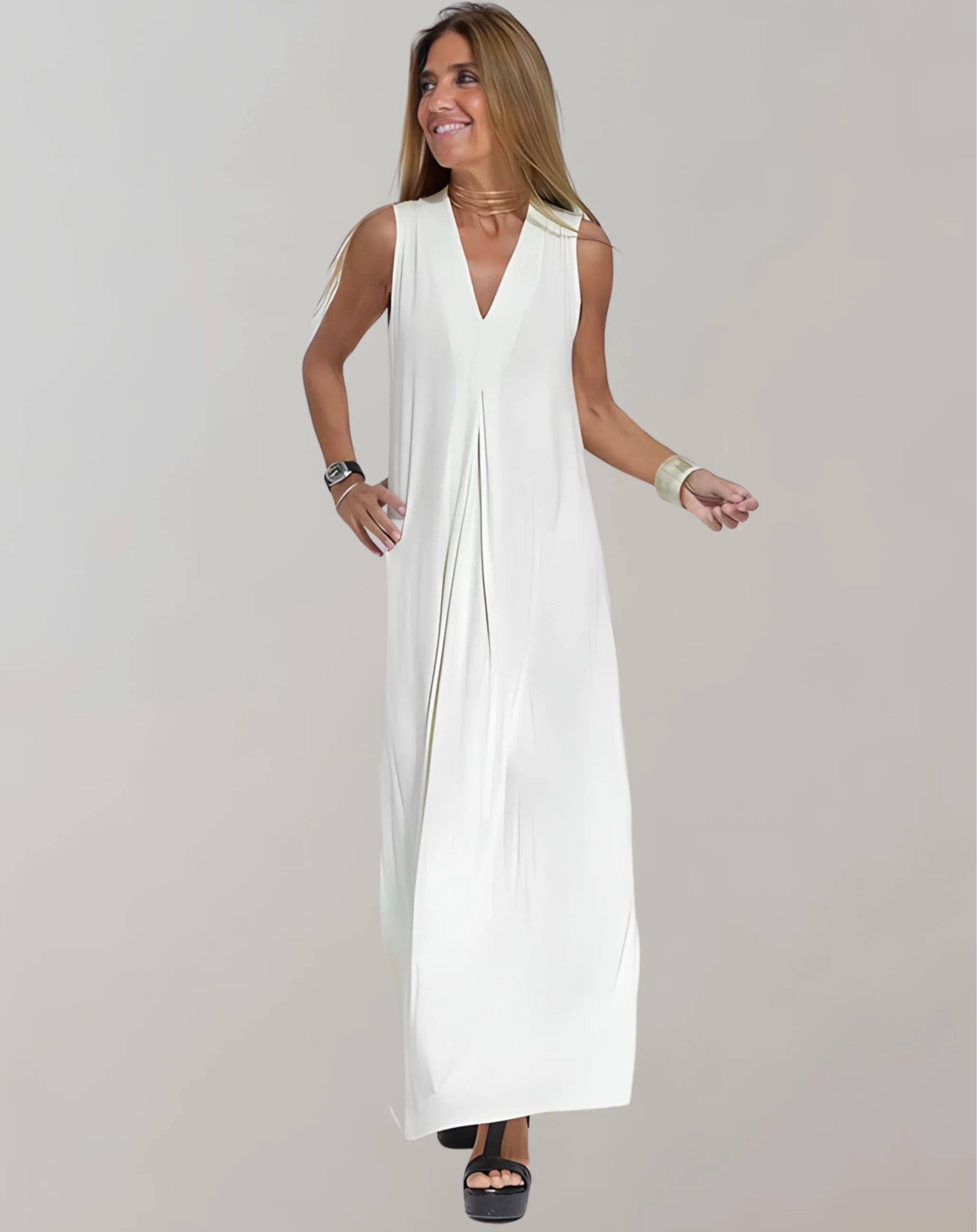 Women's Dress – Slim Fit – Full Length – V-neck – Sleeveless – Breathable Luxury Fabric - Image 2