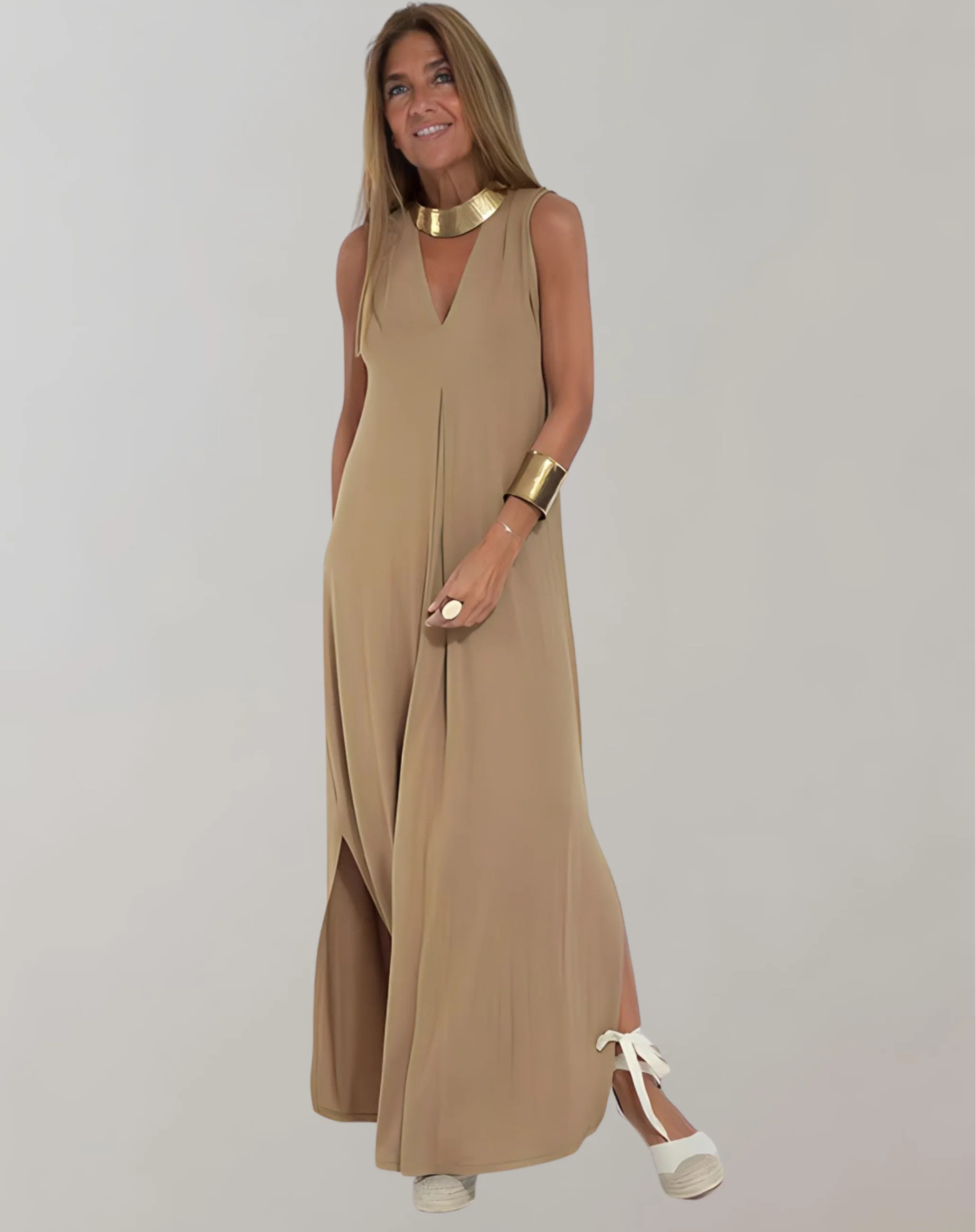 Women's Dress – Slim Fit – Full Length – V-neck – Sleeveless – Breathable Luxury Fabric - Image 3