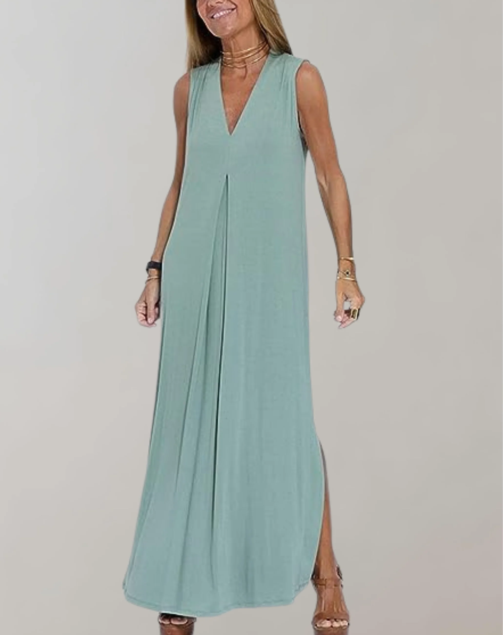 Women's Dress – Slim Fit – Full Length – V-neck – Sleeveless – Breathable Luxury Fabric - Image 4