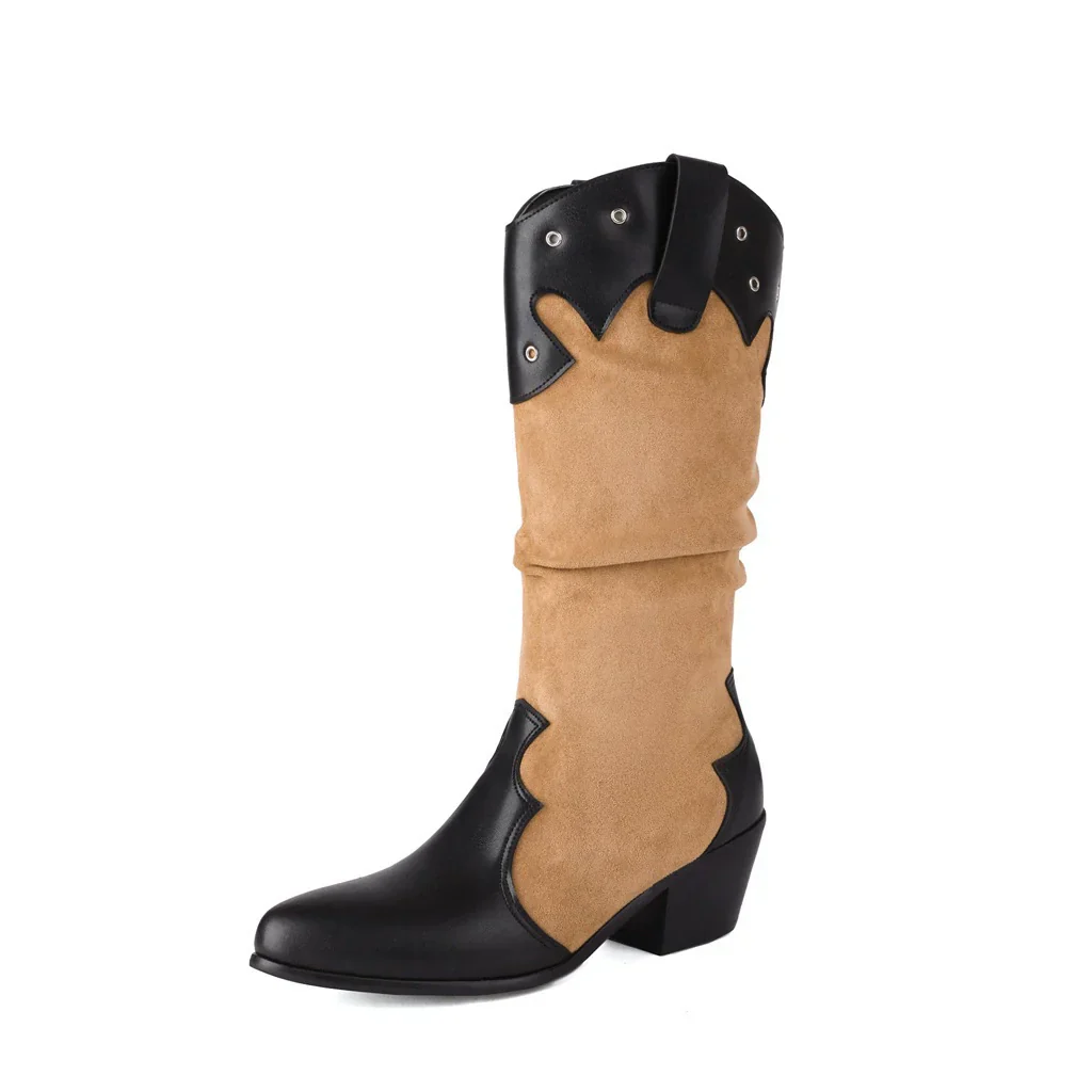 Women's boots mid-calf – Western style – Slouchy fit – Block heel – Stud details - Image 5
