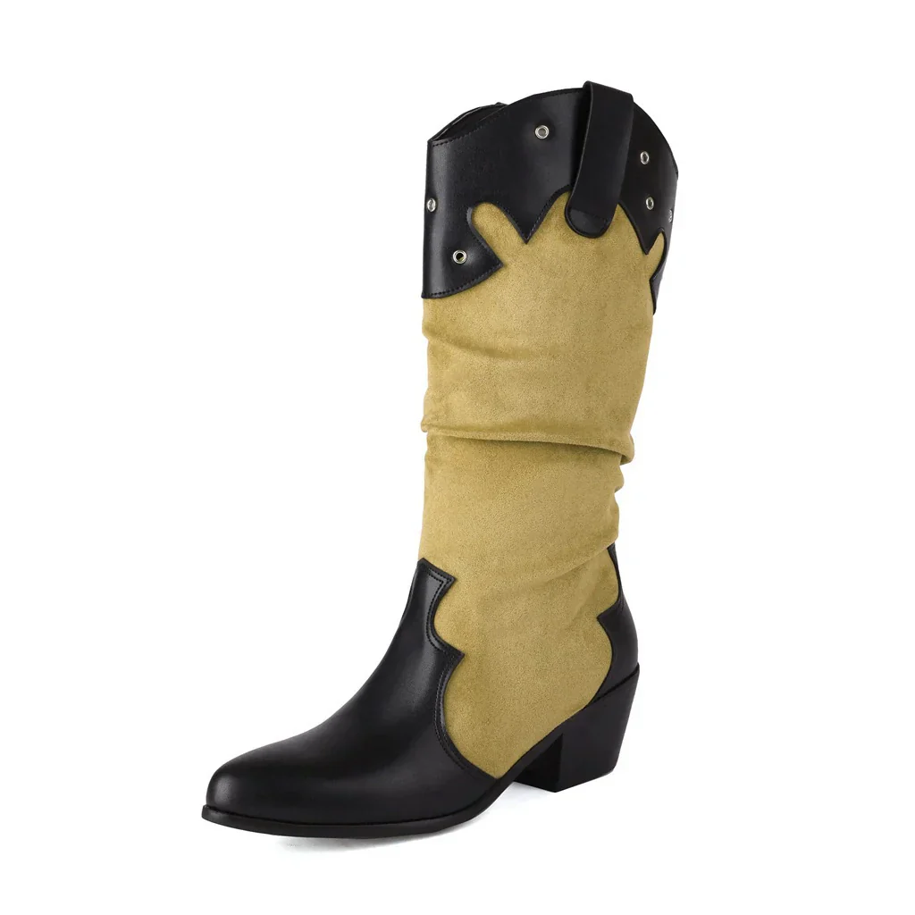 Women's boots mid-calf – Western style – Slouchy fit – Block heel – Stud details - Image 6