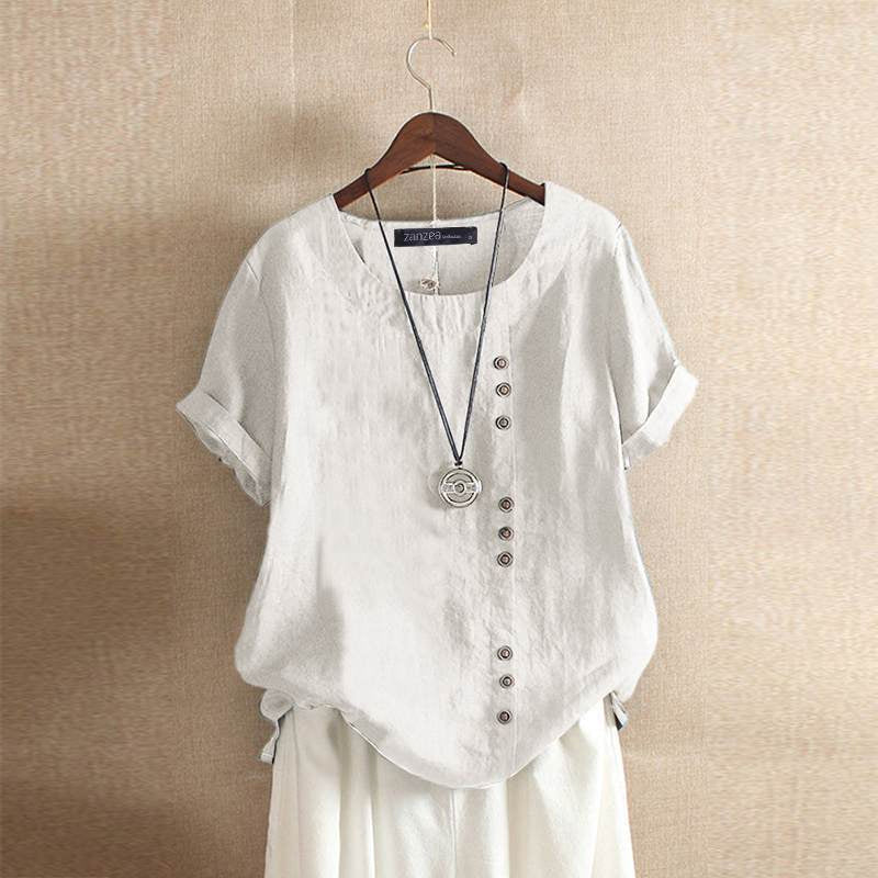 Women's linen blouse - short sleeve button top - Image 3