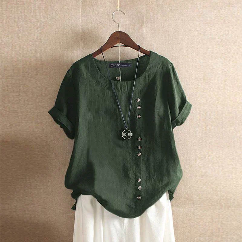 Women's linen blouse - short sleeve button top - Image 4