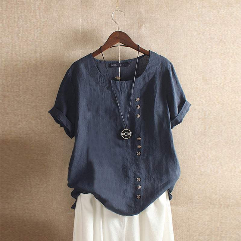 Women's linen blouse - short sleeve button top - Image 5