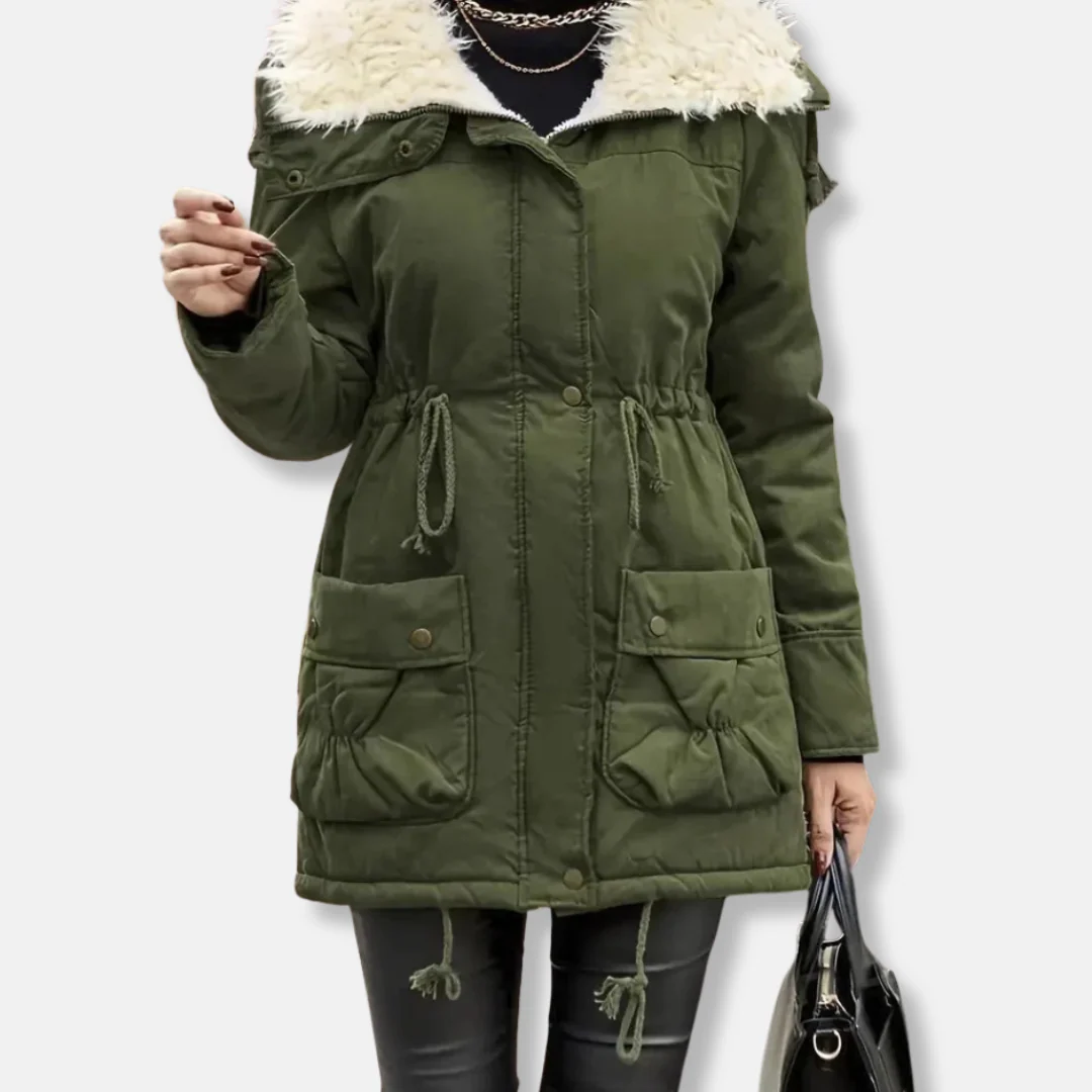 Women's Parka – Mid-Length Fit – Drawstring Waist – Hood with Faux Fur – Multiple Pockets - Image 2
