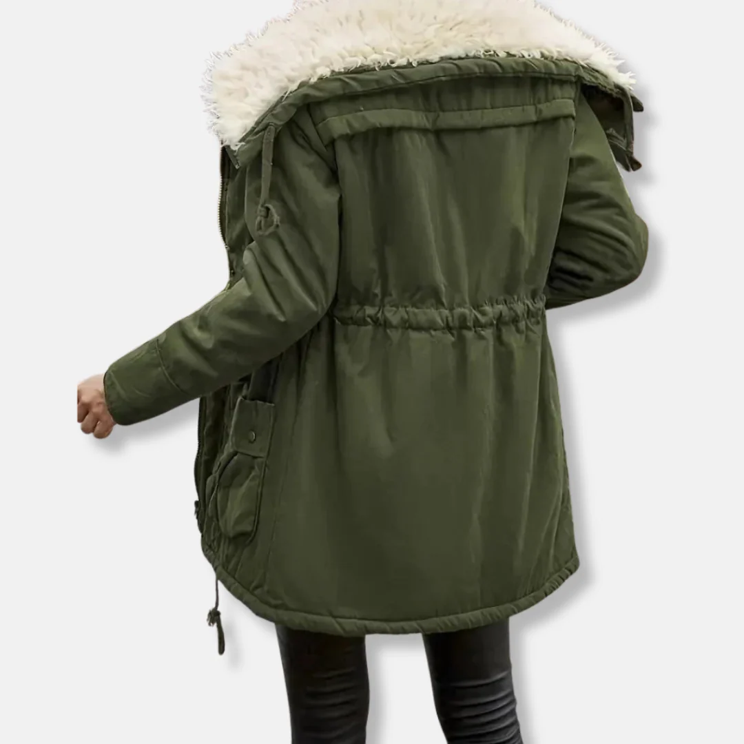 Women's Parka – Mid-Length Fit – Drawstring Waist – Hood with Faux Fur – Multiple Pockets - Image 3