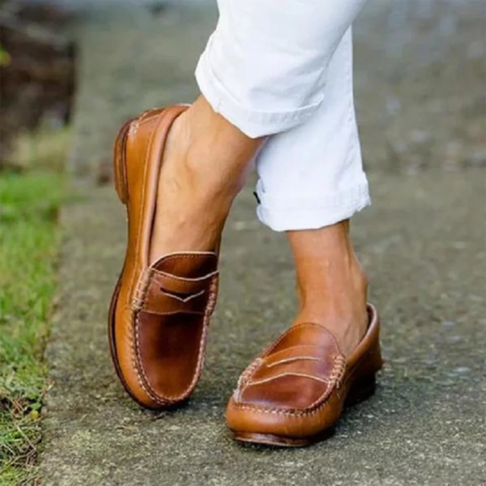 Women's Shoes Loafers – Slip-On – Classic Fit – Moc Toe and Penny Strap - Image 2