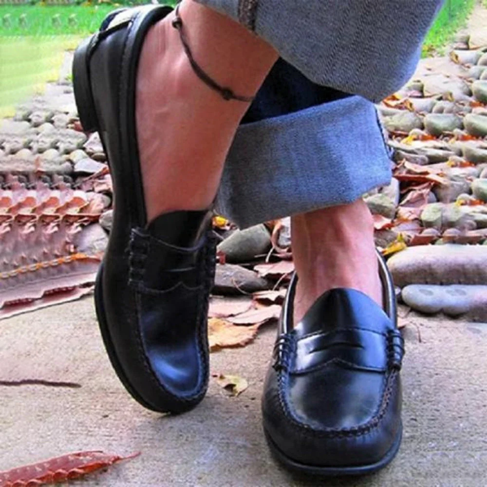 Women's Shoes Loafers – Slip-On – Classic Fit – Moc Toe and Penny Strap - Image 3