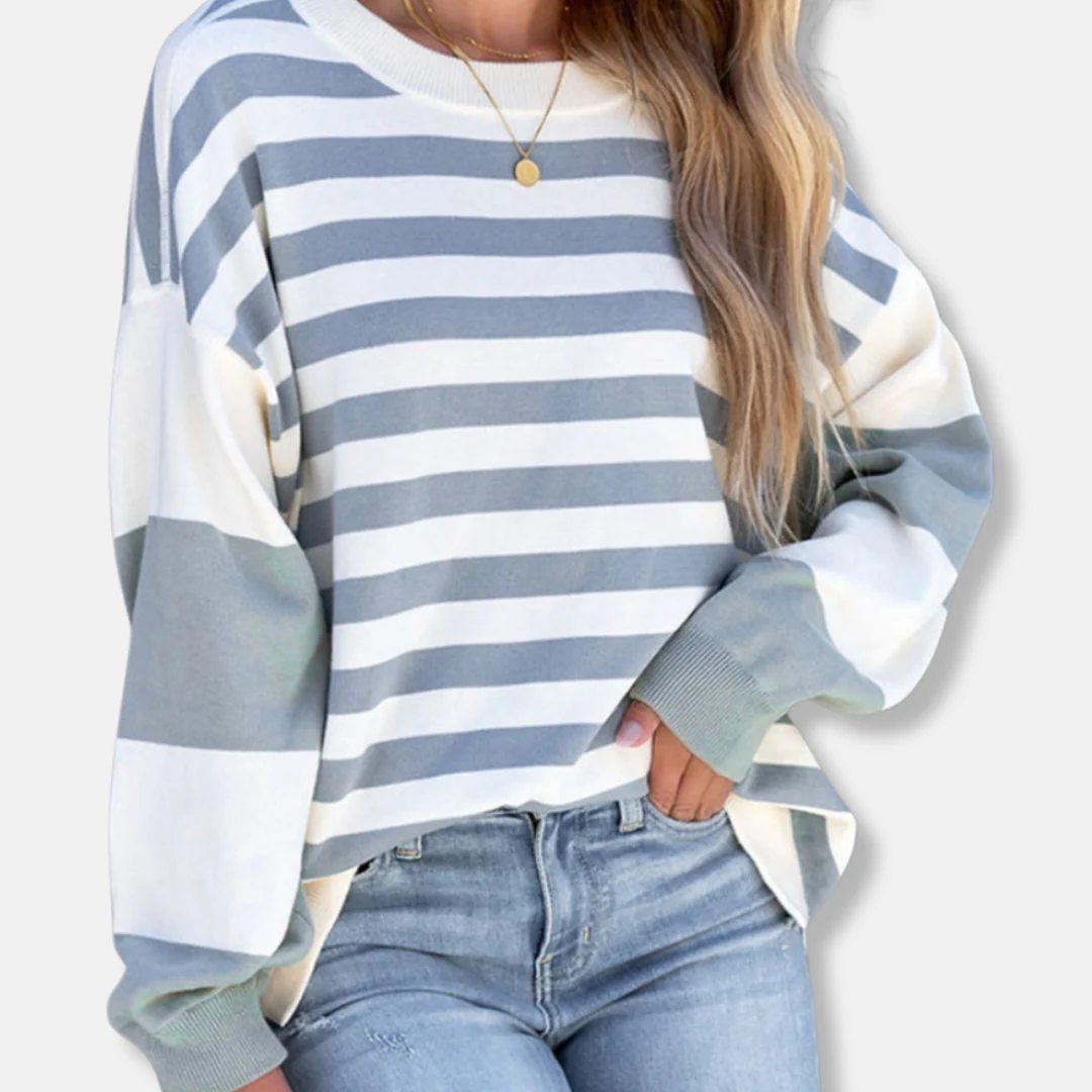 Women's Sweater – Oversized Fit – Knitted – Striped – Round Neck – Long Sleeves - Image 2