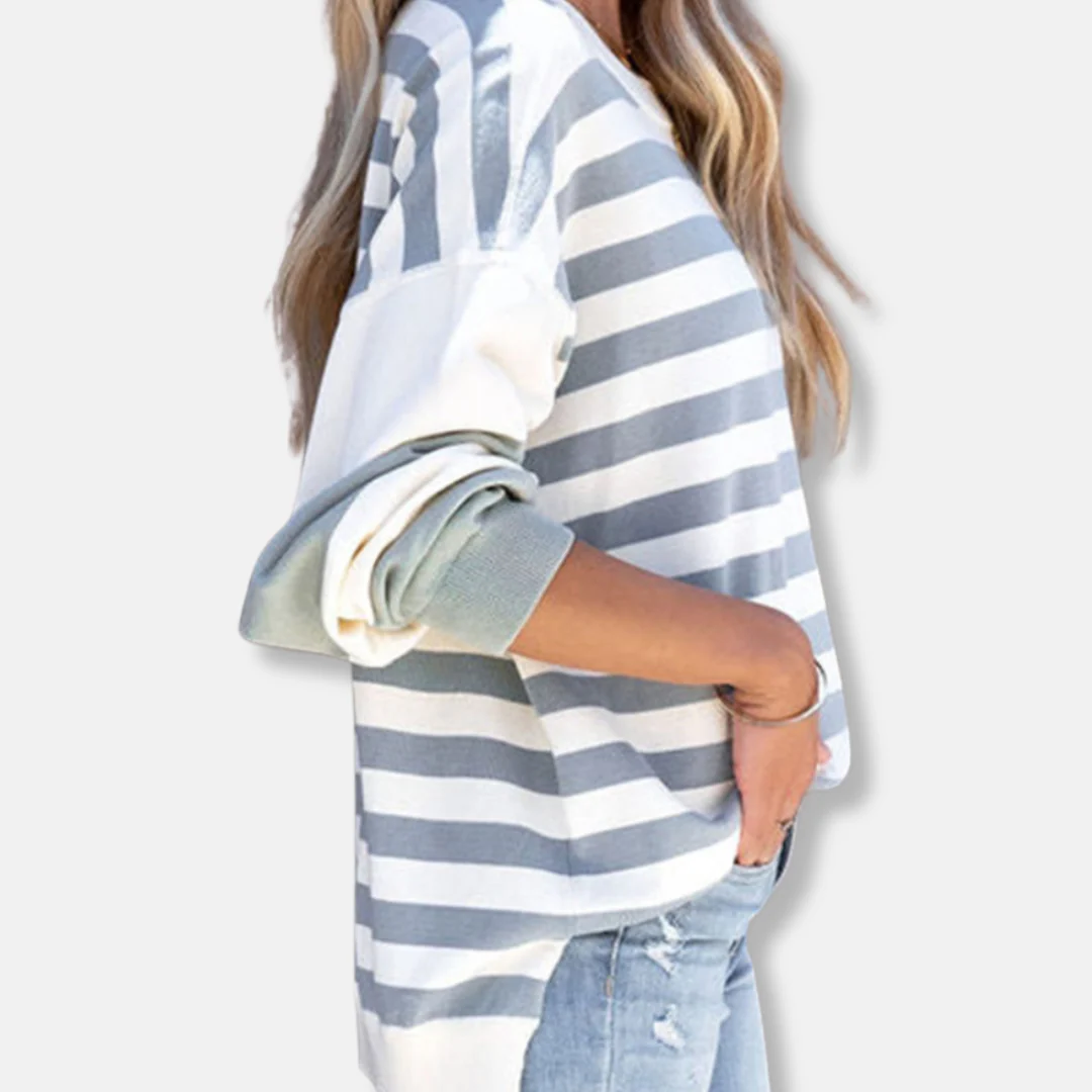 Women's Sweater – Oversized Fit – Knitted – Striped – Round Neck – Long Sleeves - Image 3
