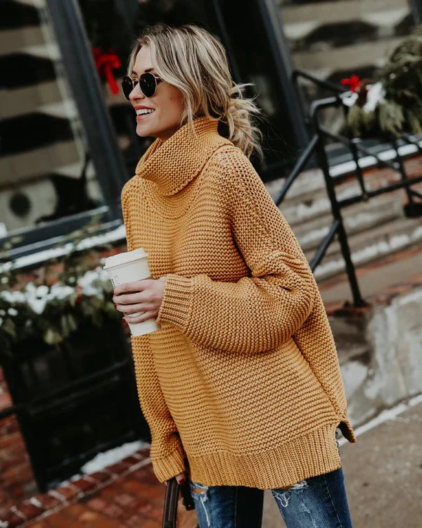 Women's Sweater – Oversized Fit – Ribbed – High Neck – Long Sleeves - Image 2