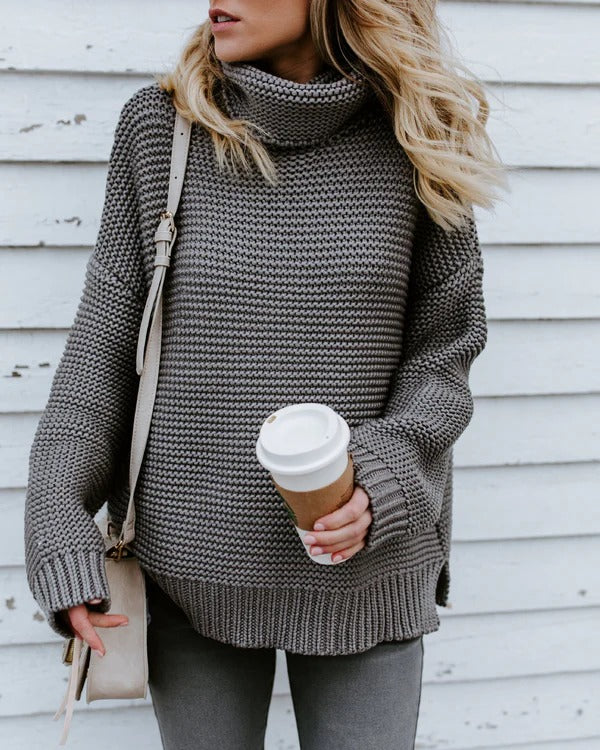 Women's Sweater – Oversized Fit – Ribbed – High Neck – Long Sleeves - Image 3