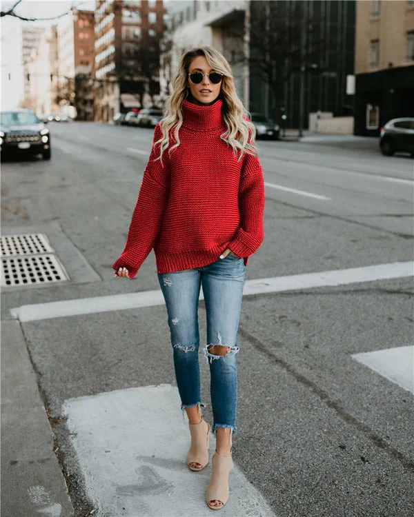 Women's Sweater – Oversized Fit – Ribbed – High Neck – Long Sleeves - Image 5