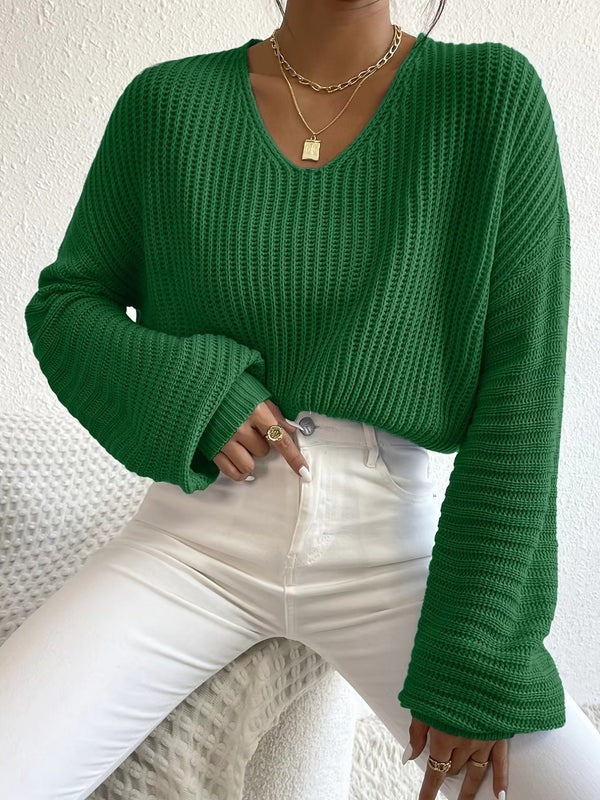 Women's Sweater – Relaxed Fit – Ribbed – Wide V-Neck – Long Sleeves Casual Style - Image 4