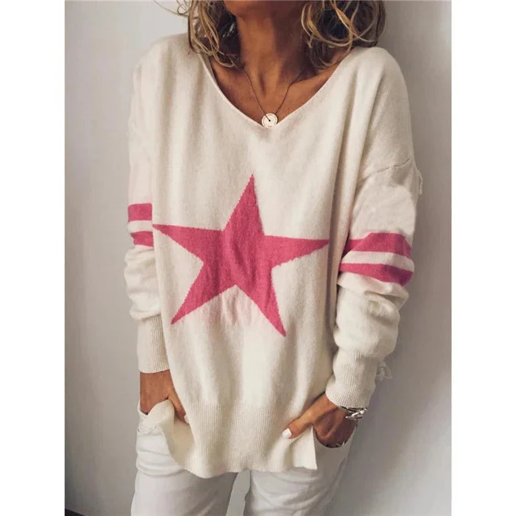 Women's Sweater – Relaxed Fit – Soft Knit – Star Print – Long Sleeves – Round Neck - Image 2