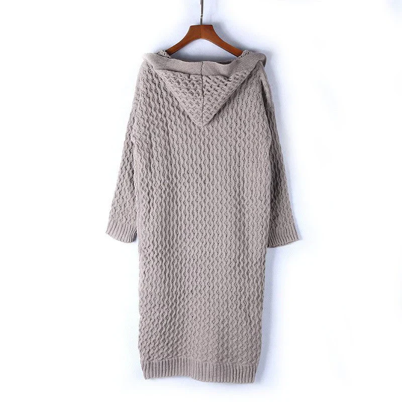 Women's Cardigan – Knitted – Oversized Fit – Hood – Cable Knit – Long Style - Image 3