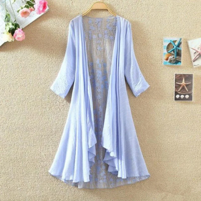 Ladies' Cardigan – Mid-Length – Loose-Fitting Model – Open Front – Lace Detail Back - Image 2
