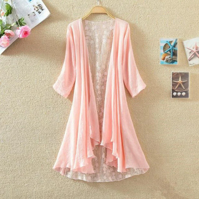 Ladies' Cardigan – Mid-Length – Loose-Fitting Model – Open Front – Lace Detail Back - Image 5