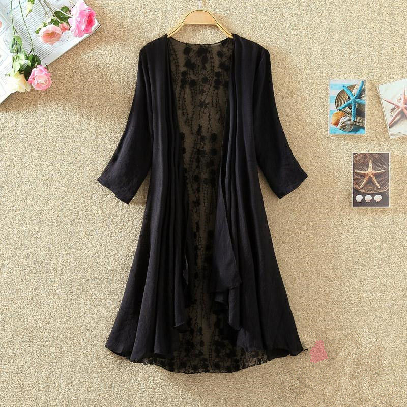 Ladies' Cardigan – Mid-Length – Loose-Fitting Model – Open Front – Lace Detail Back - Image 6