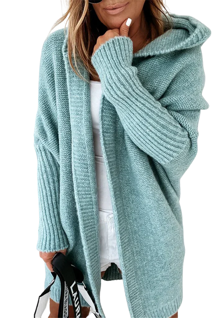 Women's Cardigan – Oversized Fit – Knitted Wool Mix – Open Front with Hood - Image 4