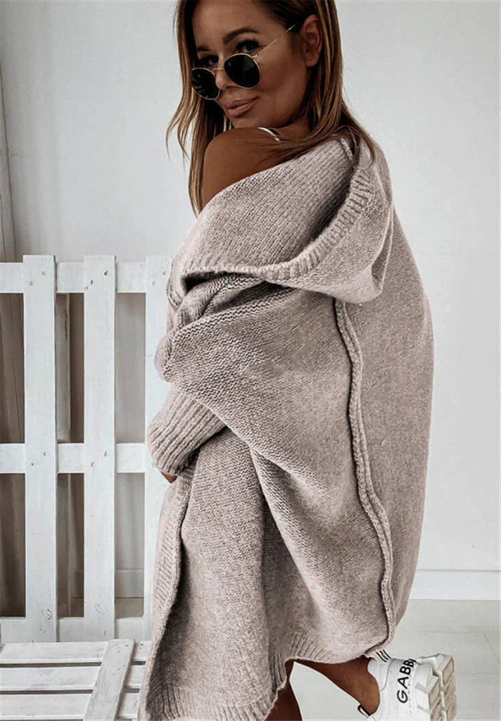 Women's Cardigan – Oversized Fit – Knitted Wool Mix – Open Front with Hood - Image 6