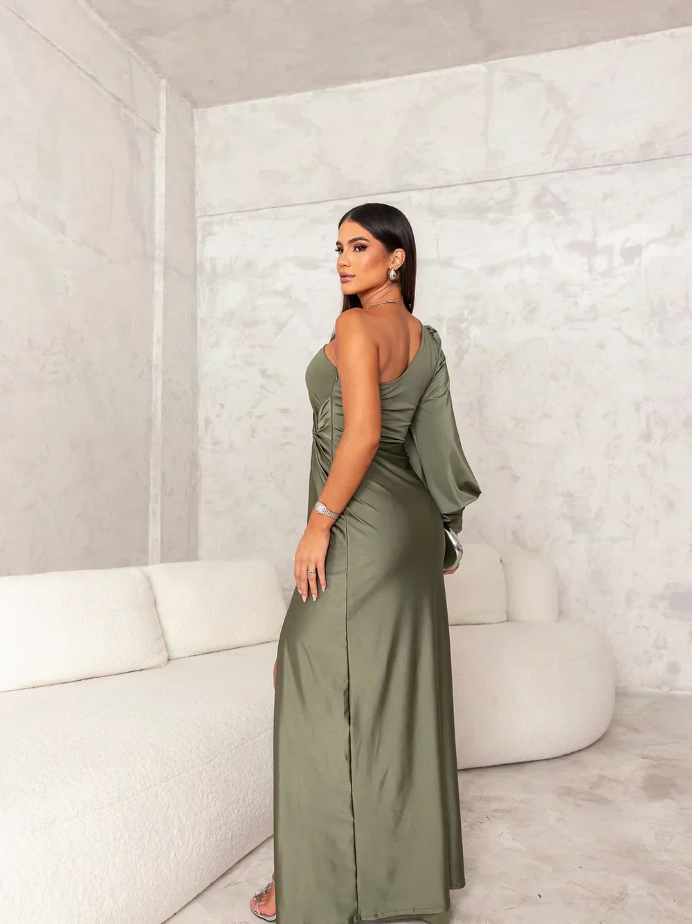 Dani – Elegant Satin shoulder dress for Women - Image 2