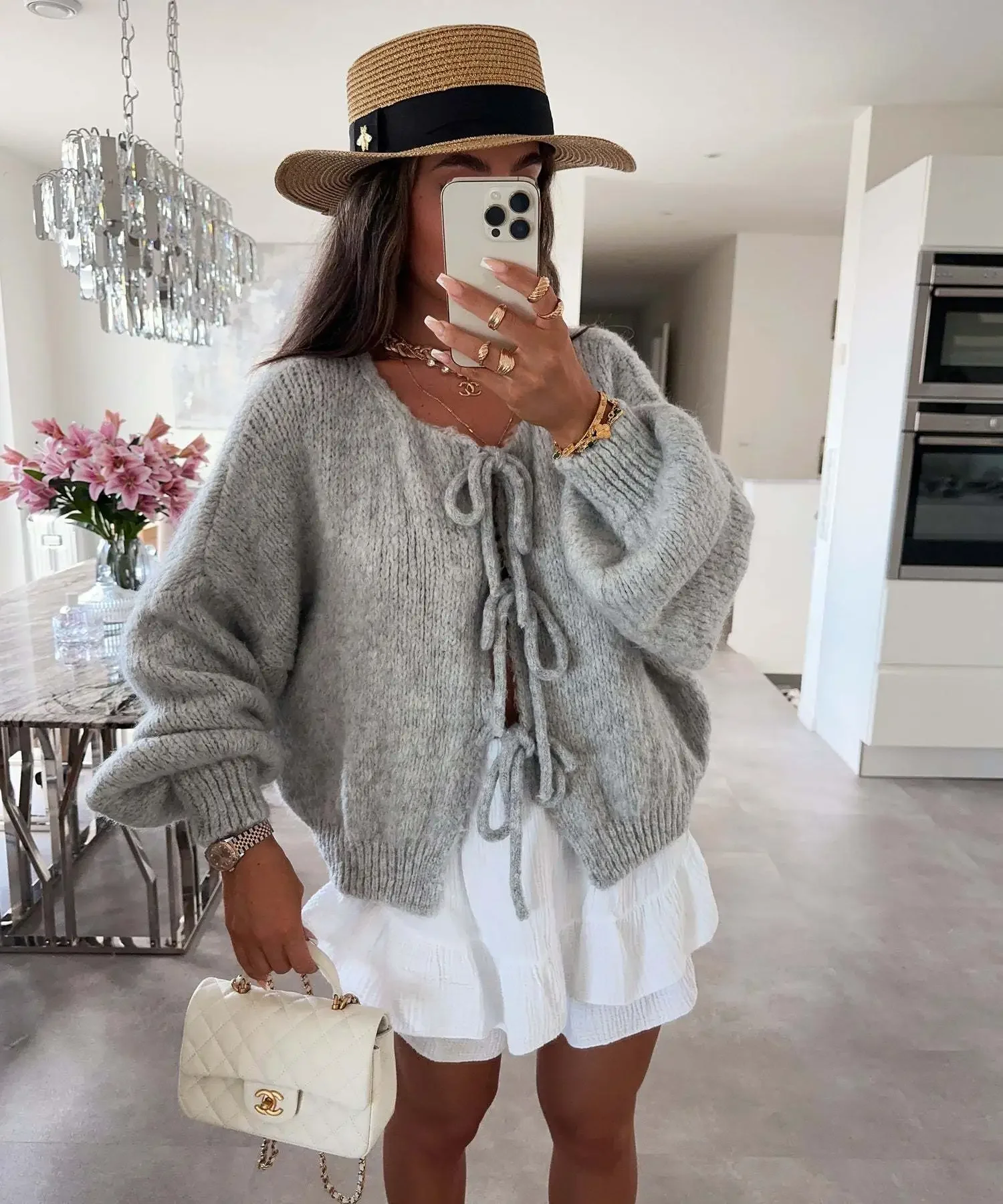 Women's Cardigan – Knitted – Oversized Fit – V-Neck – Tie Closure – Long Sleeve - Image 3