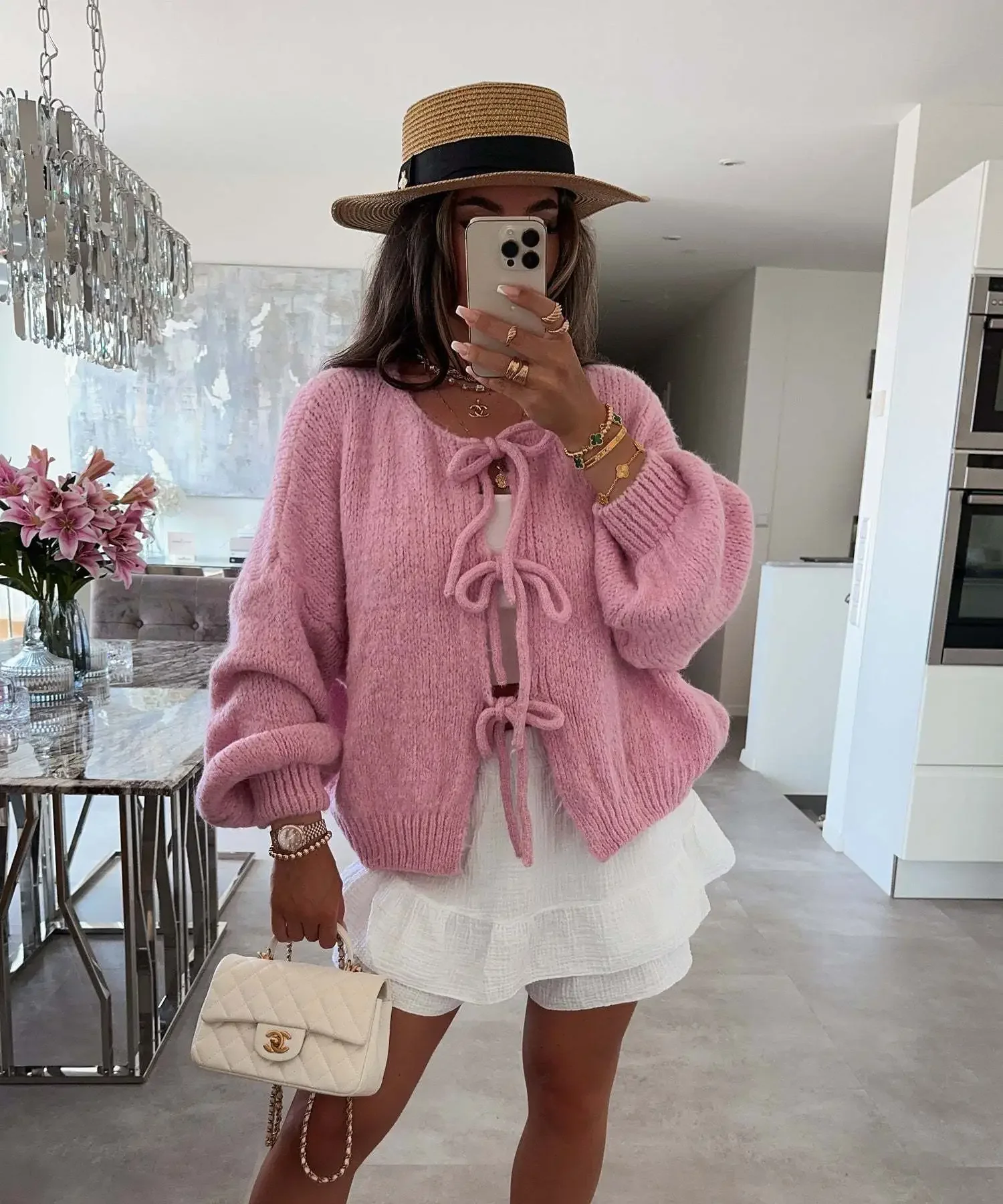 Women's Cardigan – Knitted – Oversized Fit – V-Neck – Tie Closure – Long Sleeve - Image 5