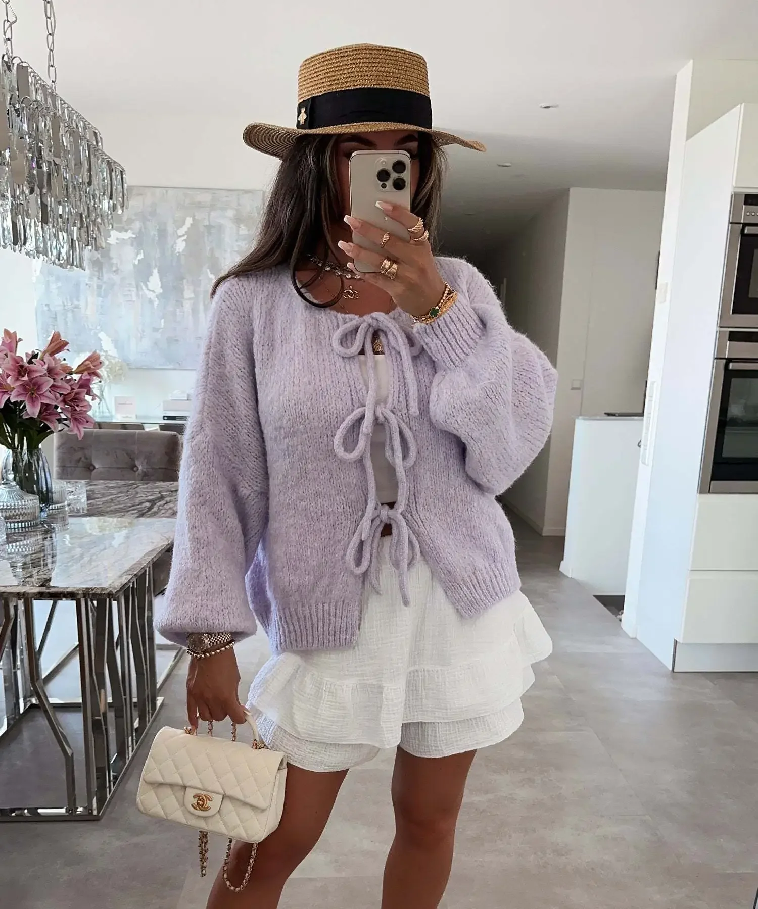 Women's Cardigan – Knitted – Oversized Fit – V-Neck – Tie Closure – Long Sleeve - Image 7