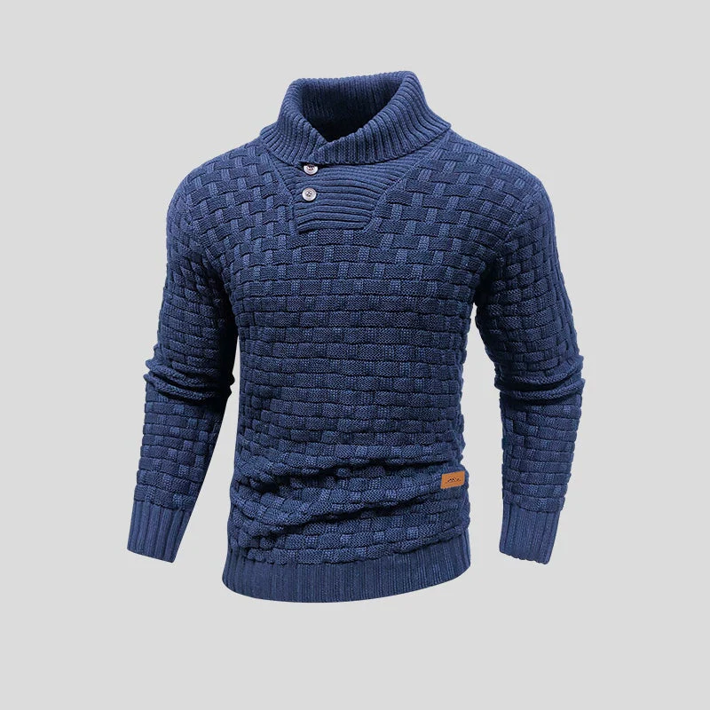 Men's Knitted Sweater – Woolmix – Shawl Collar with Buttons – Ribbed Edging – Textured Pattern - Image 3