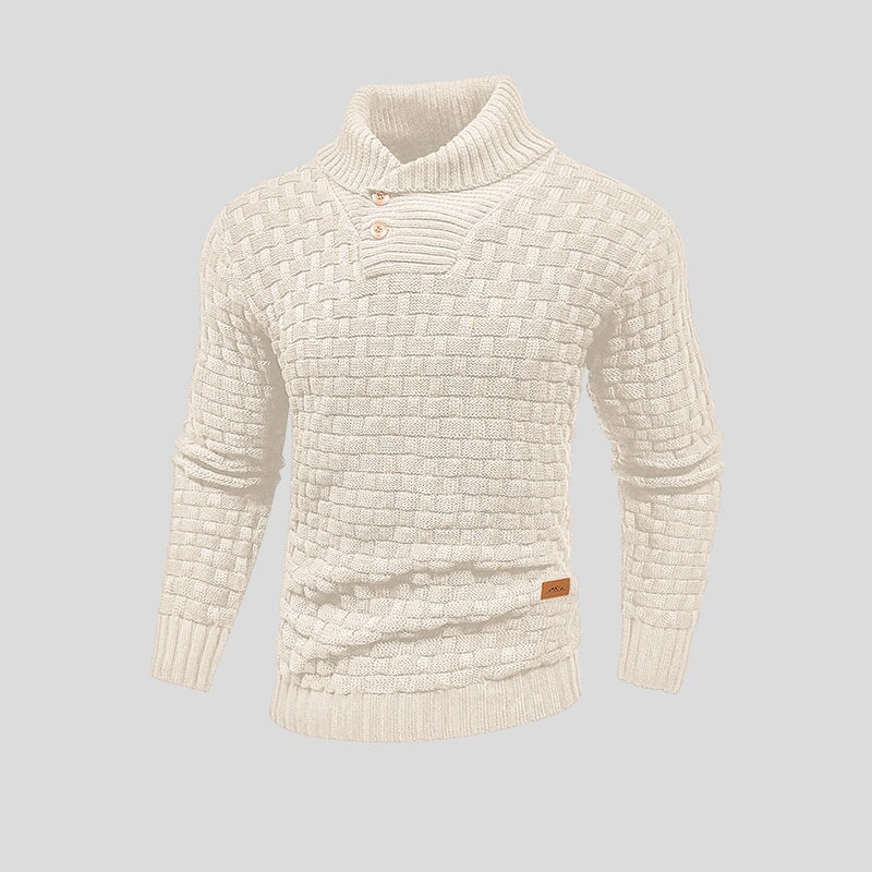 Men's Knitted Sweater – Woolmix – Shawl Collar with Buttons – Ribbed Edging – Textured Pattern - Image 6