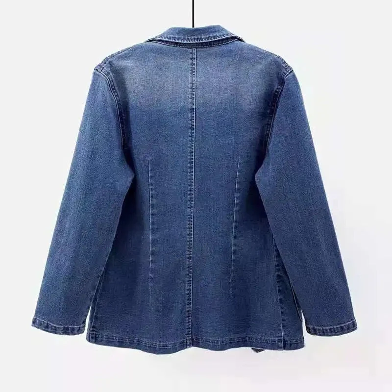 Denim blazer - stylish women's coat in blue - Image 3