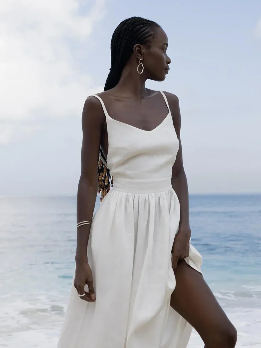 Women's Maxi Dress – Sleeveless – V-Neck – Airy Fabric – Elegant Flared Fit - Image 4
