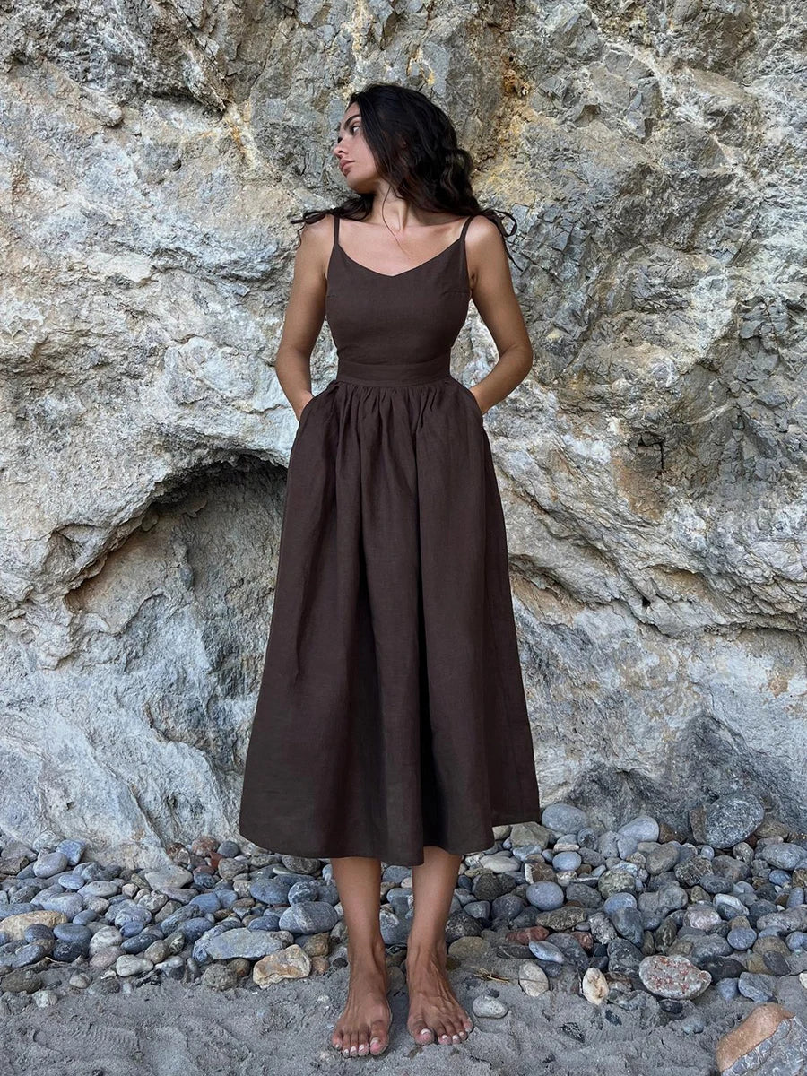 Women's Maxi Dress – Sleeveless – V-Neck – Airy Fabric – Elegant Flared Fit - Image 6