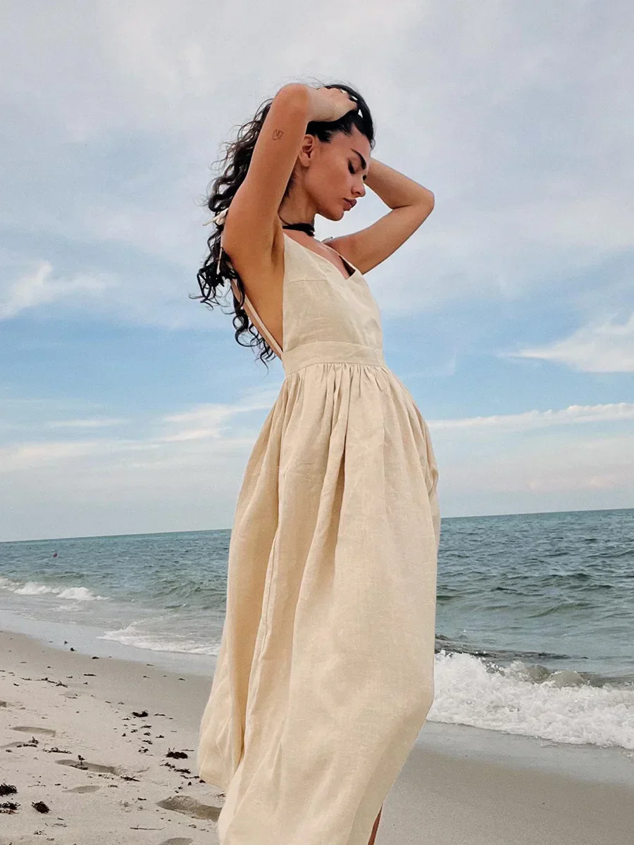 Women's Maxi Dress – Sleeveless – V-Neck – Airy Fabric – Elegant Flared Fit - Image 7